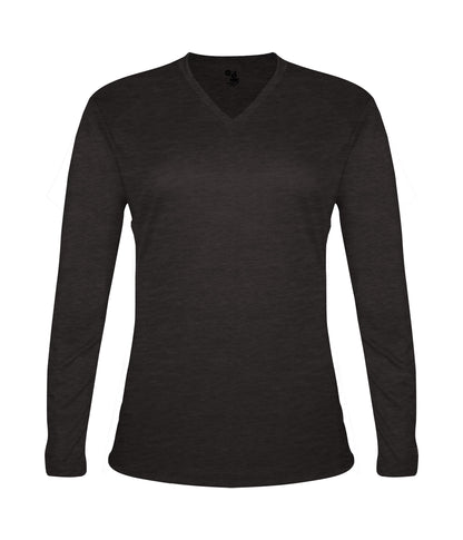 WOMEN'S TRI-BLEND V-NECK LONG-SLEEVE T-SHIRT - MOISTURE-WICKING PERFORMANCE