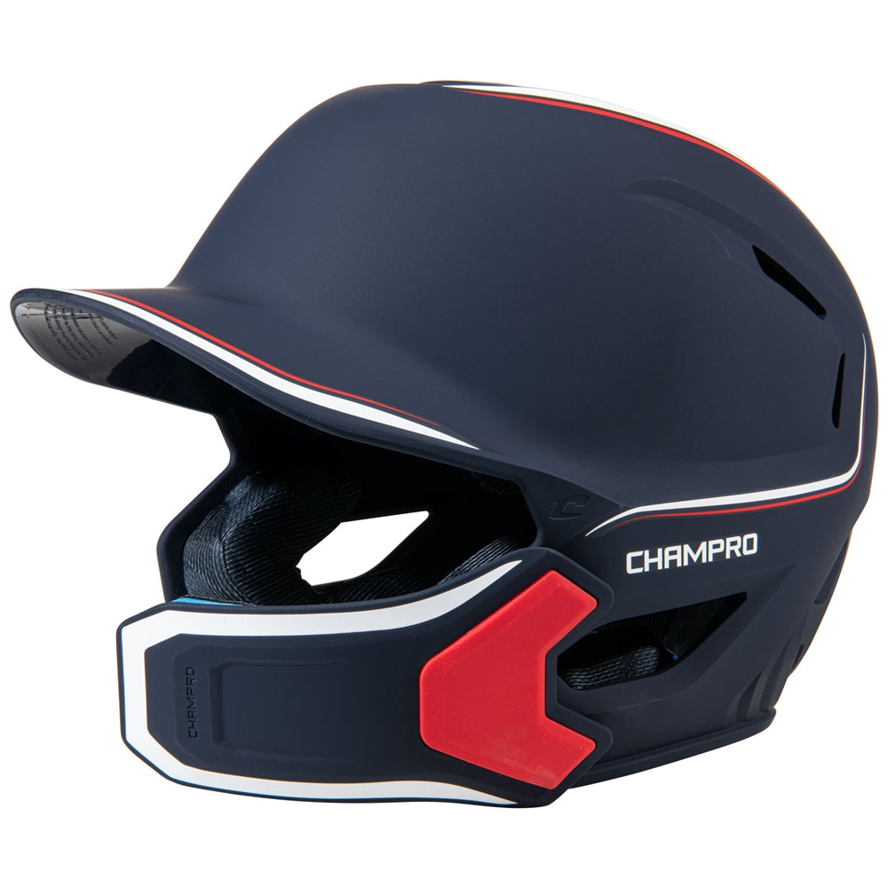 HXE Matte Baseball Helmet w/Jaw Guard NAVYWHITESCARLET L