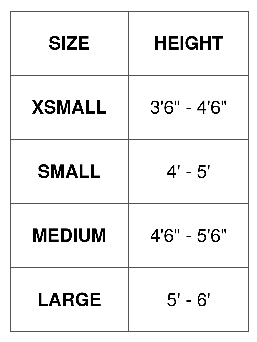 Soccer Shin Guards size chart