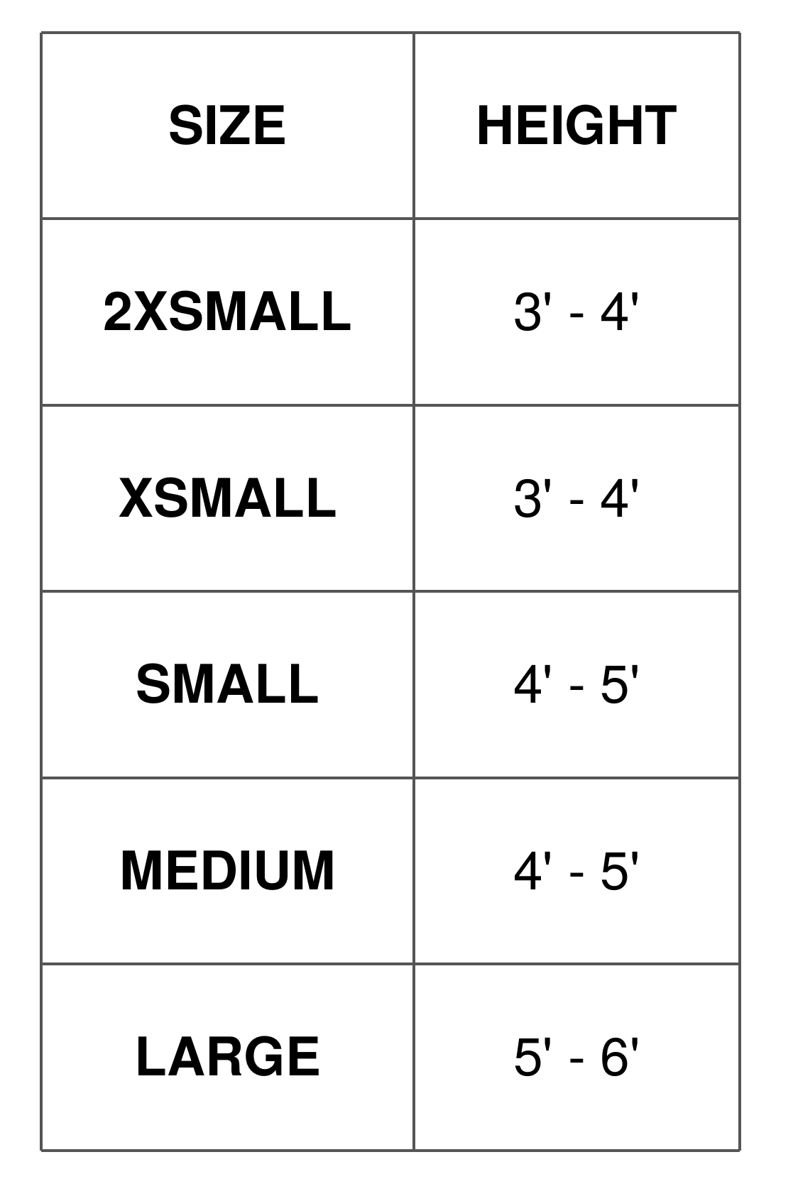SSG8 size chart