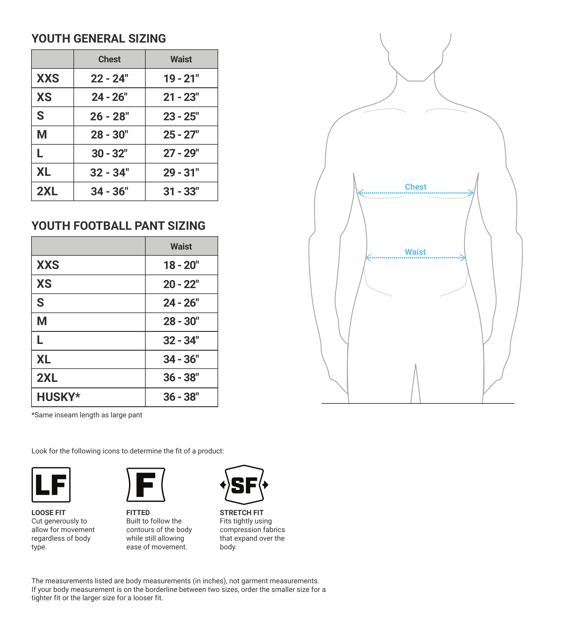 Youth Apparel size chart